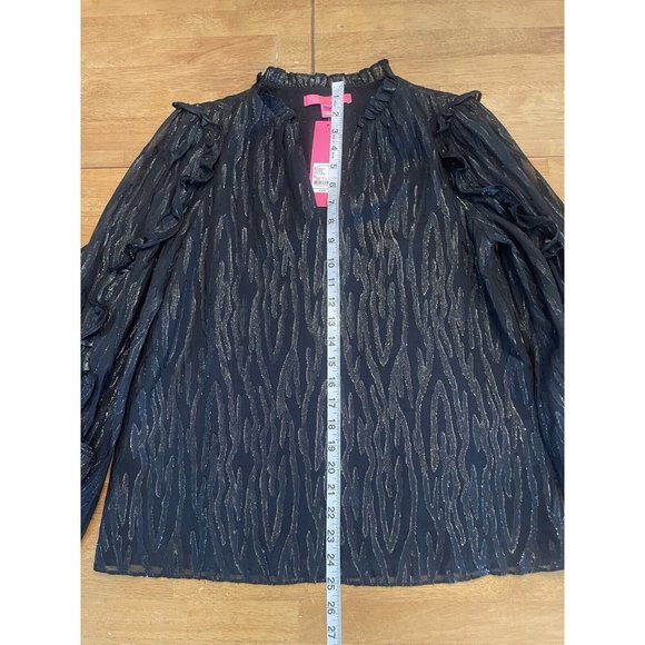 Lilly Pulitzer NWT Ardith Silk Top Zebra Metallic‎ Clip Onyx Size S - Picture 3 of 7